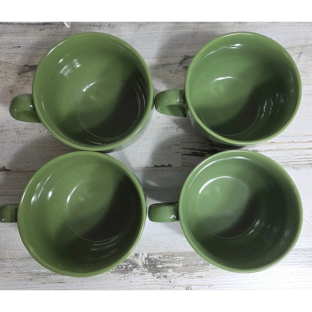 Set of 4 Pier 1 Essential Cafe Au Lait GreenStoneware Oversized Coffee Mugs 22oz